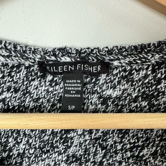 Eileen Fisher White Black Pointelle Linen Blend Bateau Neck Sweater Top Small - Picture 8 of 12